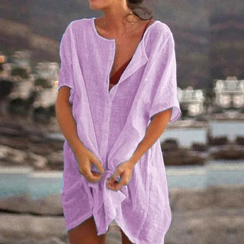 Women\'s Cotton and linen Plain Loose Long Shirt