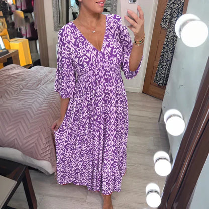 💥🔥Last Day Sale 49%🔥💐✨Bohemian casual print V-neck waist wrap long dress