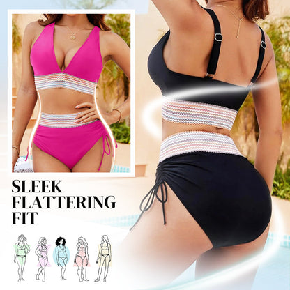 🔥Hot Sale💥-👙High Waisted Tummy Control Color Block Bikini Sets