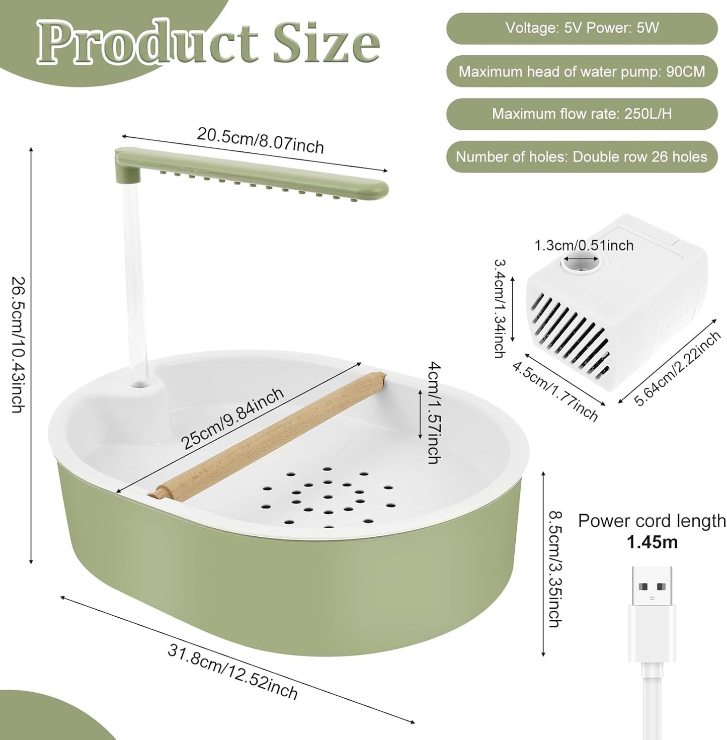 Automatic Bird Bath Shower with Faucet, USB-Powered Bird Bathtub for Bird