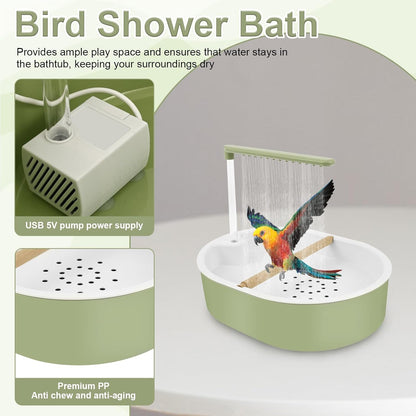 Automatic Bird Bath Shower with Faucet, USB-Powered Bird Bathtub for Bird