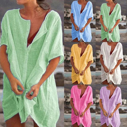 Women\'s Cotton and linen Plain Loose Long Shirt
