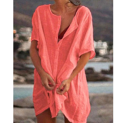 Women\'s Cotton and linen Plain Loose Long Shirt