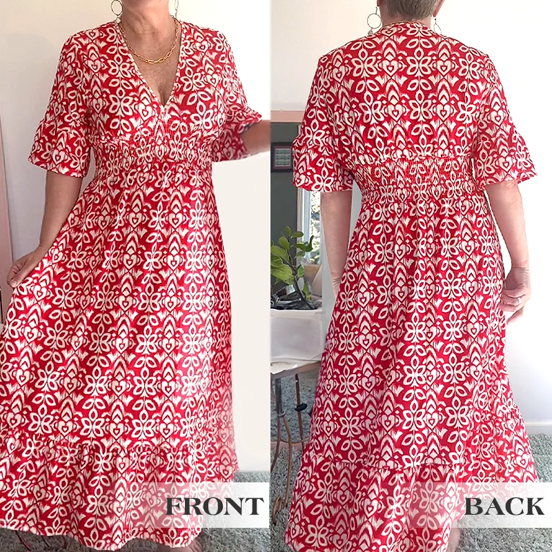 💥🔥Last Day Sale 49%🔥💐✨Bohemian casual print V-neck waist wrap long dress