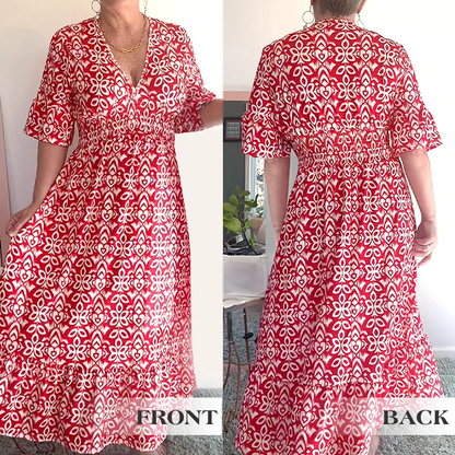 💥🔥Last Day Sale 49%🔥💐✨Bohemian casual print V-neck waist wrap long dress