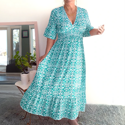 💥🔥Last Day Sale 49%🔥💐✨Bohemian casual print V-neck waist wrap long dress