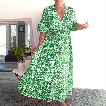 💥🔥Last Day Sale 49%🔥💐✨Bohemian casual print V-neck waist wrap long dress