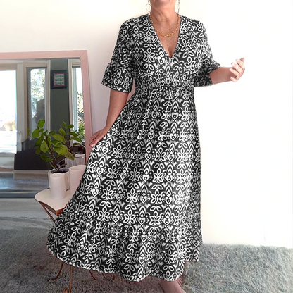💥🔥Last Day Sale 49%🔥💐✨Bohemian casual print V-neck waist wrap long dress