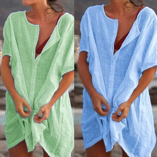Women\'s Cotton and linen Plain Loose Long Shirt