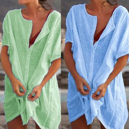 Women\'s Cotton and linen Plain Loose Long Shirt