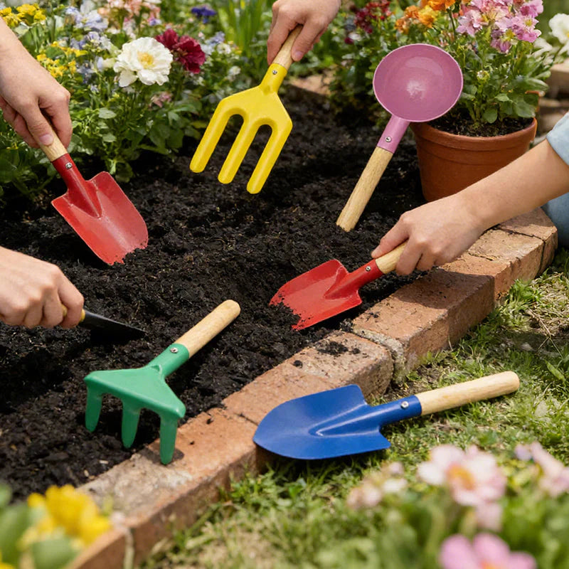 Gardening trowel with a wooden handle