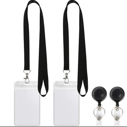 Black Lanyard and Waterproof ID Badge Holder Set