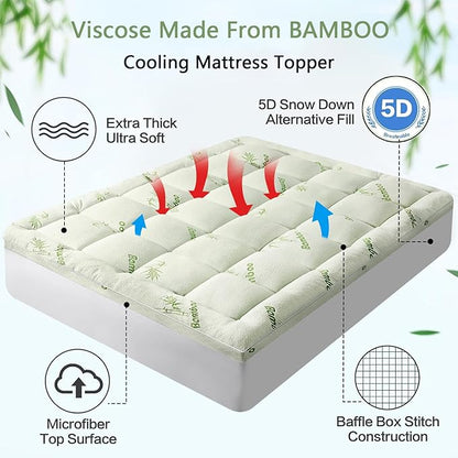 ✨50% OFF!! 💚🛌Premium Viscose Made from Bamboo Twin Size Mattress Topper for Back Pain,1200 GSM Quilted Fitted Extra Thick Mattress Pad,Pillow Top Mattress Cover🌸
