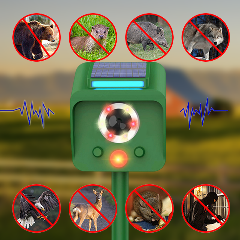 Solar Powered Infrared Sensor Ultrasonic Animal Repeller with Bursting Flashes